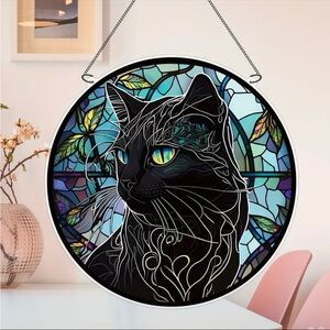 Elegant Black & White Cat 2 Sided Acrylic Sun Catcher With Metal Chain